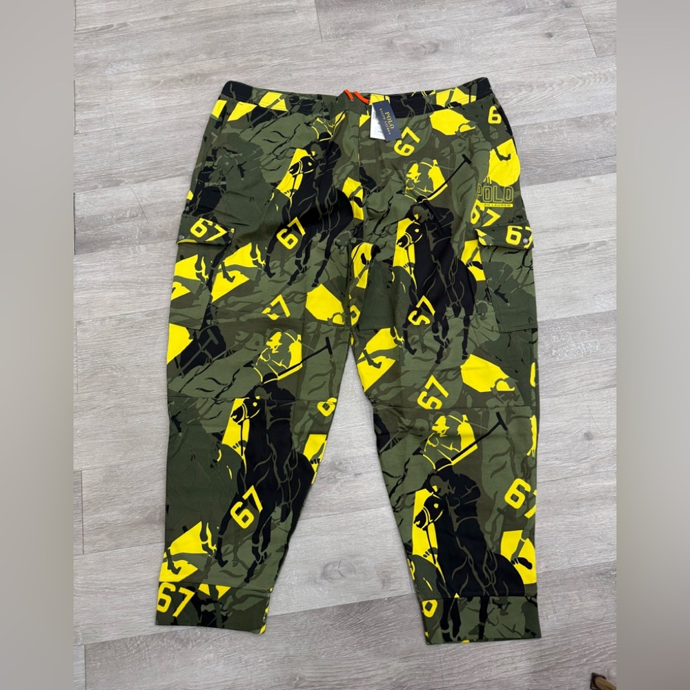 POLO Ralph Lauren Jogger Pants Big Pony Camo Green Black Yellow Men Size 6XB